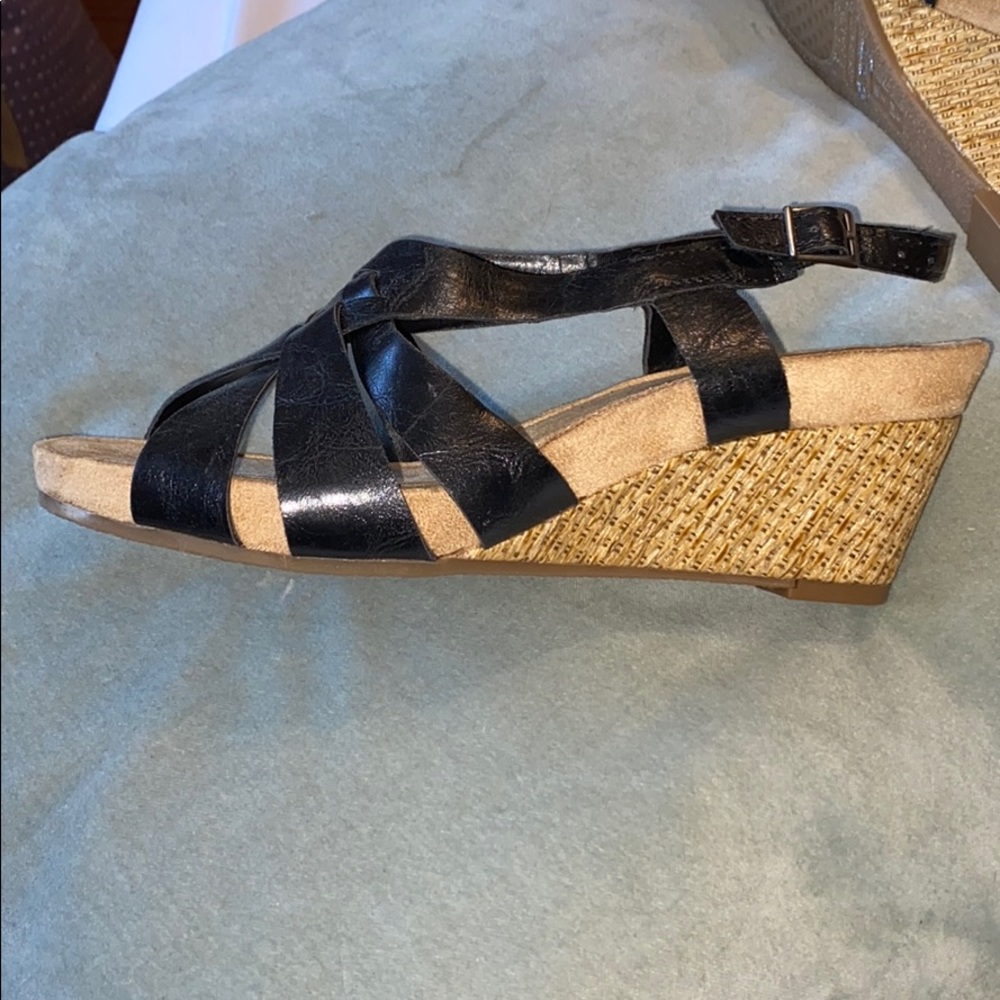 Aerosoles  Black strappy wedged. Never worn.